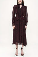 Black Red Lace-up neck wide cut shoulder padded dress  93734