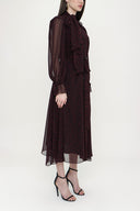 Black Red Lace-up neck wide cut shoulder padded dress  93734