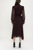 Black Red Lace-up neck wide cut shoulder padded dress  93734