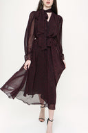 Black Red Lace-up neck wide cut shoulder padded dress  93734