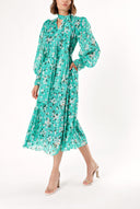 Patterned Lace-up neck wide cut shoulder padded dress  93734