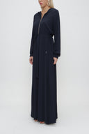 Navy Blue Zipped hooded maxi  dress 93741