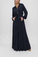 Navy Blue Zipped hooded maxi  dress 93741