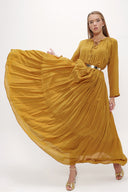 Yellow Wide cut Pleated maxi dress  93742