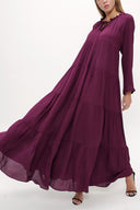 Burgundy Wide cut Pleated maxi dress  93742