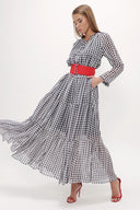 Plaid Wide cut Pleated maxi dress  93742