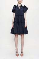 Navy Blue Pleated  dress 93748