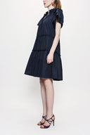 Navy Blue Pleated  dress 93748