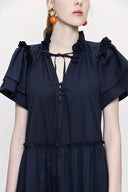 Navy Blue Pleated  dress 93748