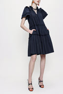 Navy Blue Pleated  dress 93748