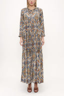 Mustard Pleated wide cut V-neck dress 93755