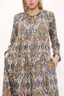 Mustard Pleated wide cut V-neck dress 93755