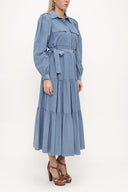 Blue Wide cut pleated dress 93756