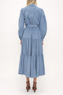 Blue Wide cut pleated dress 93756