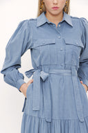 Blue Wide cut pleated dress 93756