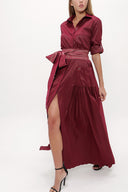 Burgundy Pleated detail maxi dress 93758