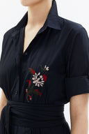 Navy Blue Embroidered maxi taffeta dress 93774