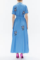 Turquoise Embroidered maxi taffeta dress 93774