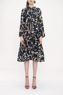 Black Beige Ruffled cotton voile dress 93781