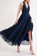 Navy Blue Printed chiffon maxi dress 93791