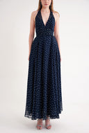Navy Blue Printed chiffon maxi dress 93791