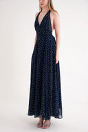 Navy Blue Printed chiffon maxi dress 93791