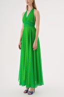 Green Printed chiffon maxi dress 93791