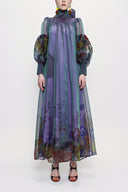 Navy Blue Tie neck gown organza dress 93795