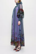 Navy Blue Tie neck gown organza dress 93795