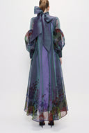 Navy Blue Tie neck gown organza dress 93795