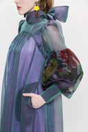 Navy Blue Tie neck gown organza dress 93795