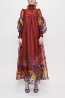 Red Tie neck gown organza dress 93795