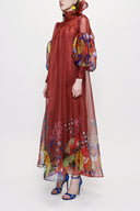 Red Tie neck gown organza dress 93795