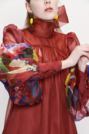 Red Tie neck gown organza dress 93795