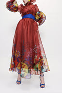 Red Tie neck gown organza dress 93795