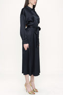 Black Pleated Midi shirt dress 93798