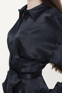 Black Pleated Midi shirt dress 93798