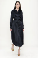 Black Pleated Midi shirt dress 93798