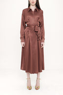 Brown Pleated Midi shirt dress 93798