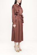 Brown Pleated Midi shirt dress 93798