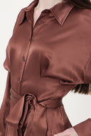 Brown Pleated Midi shirt dress 93798
