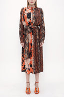 Patterned Shoulder pad  detail  belted  dress  93808