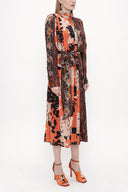 Patterned Shoulder pad  detail  belted  dress  93808