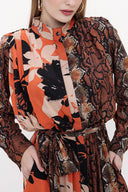 Patterned Shoulder pad  detail  belted  dress  93808