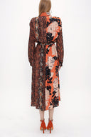 Patterned Shoulder pad  detail  belted  dress  93808