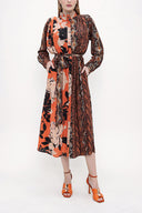 Patterned Shoulder pad  detail  belted  dress  93808