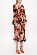 Patterned Lace-up neck maxi dress  93813