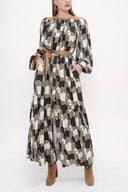 Patterned Pleated maxi shirt dress 93815