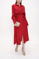 Burgundy Belted  wide cut dress  93827