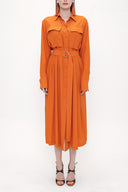 Orange Belted  wide cut dress  93827